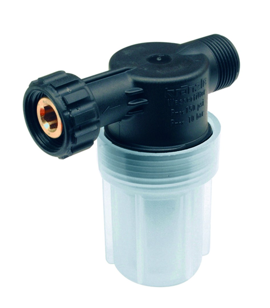 Wassereingangsfilter-Wasserausgang-in-Messingausfu Kränzle Wassereingangsfilter - 3/4" IG (Verschraubung) - mit Überwurfmutter - Kunststoffanschluss