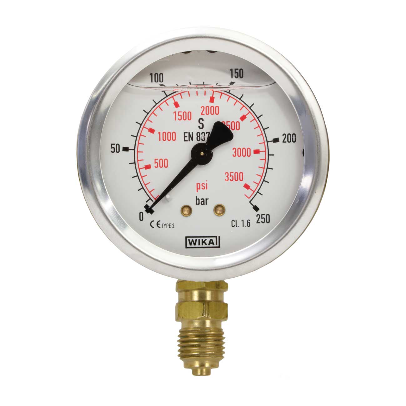 549-102 Manometer, glyceringedämpft, 50 mm - Eingang unten - Typ WIKA