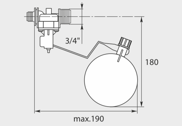 Niederdruck Schwimmerventil, AK mit Ball vertikal