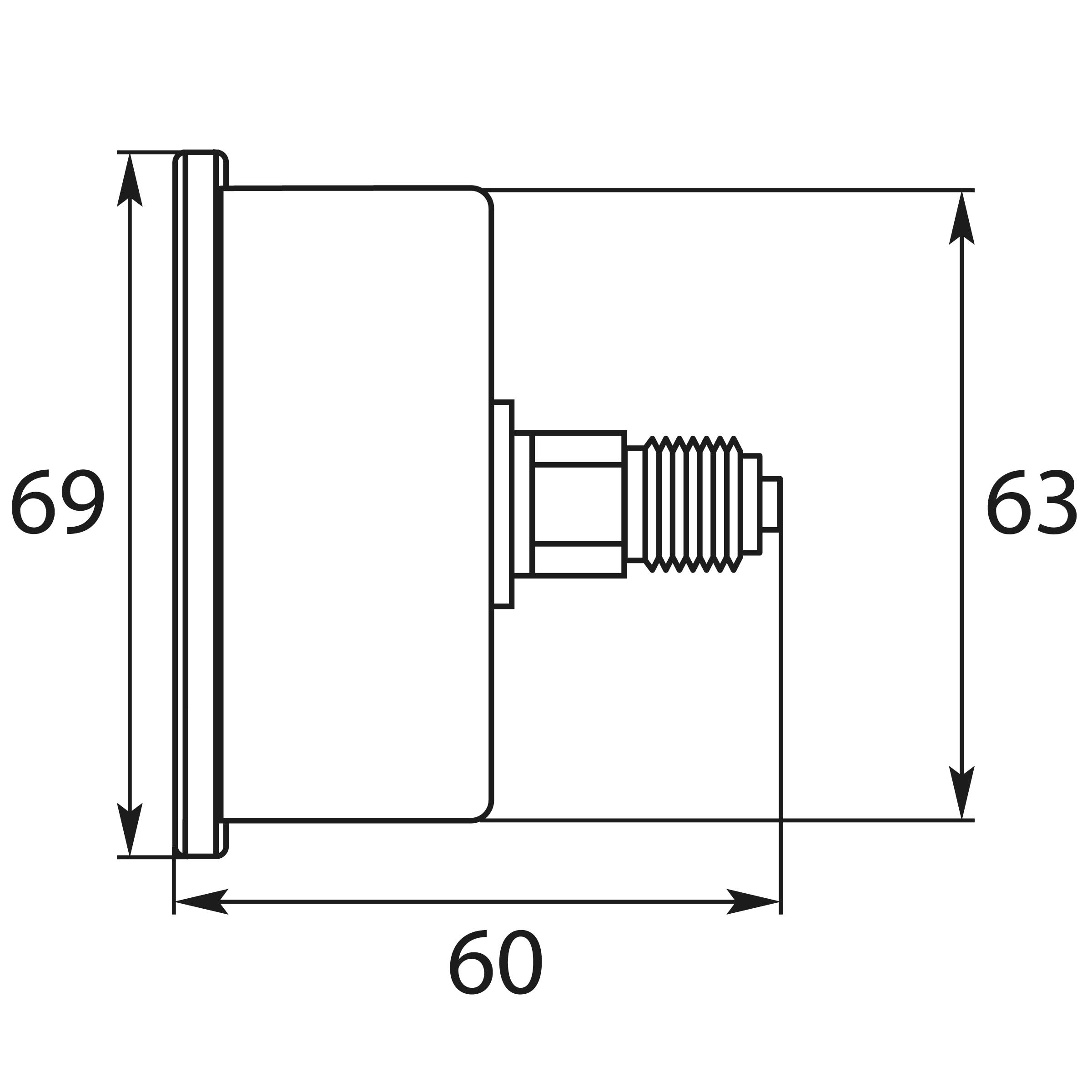 Manometer, glyceringedämpft, 63 mm - Eingang hinten