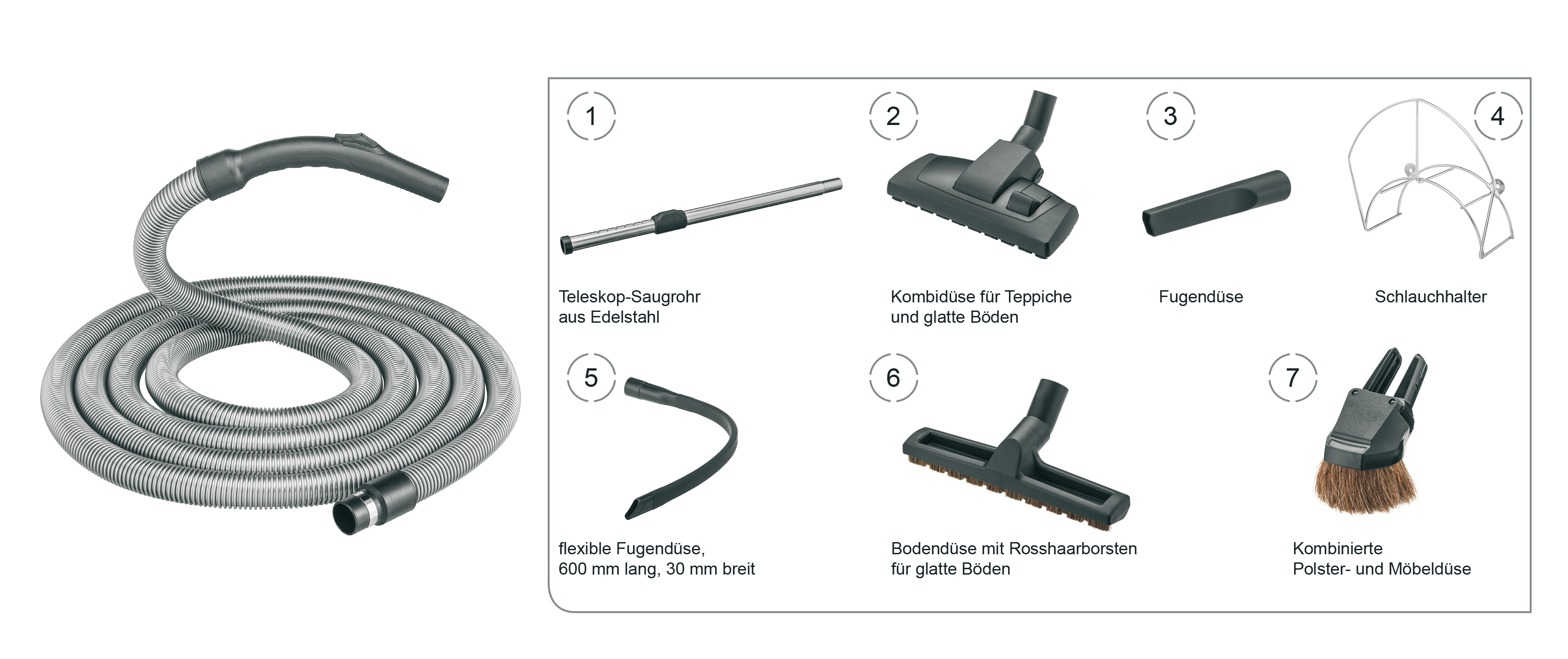 BVC Standard Saugschlauch ohne Ein-/Ausschalter im 8 teiligen Set