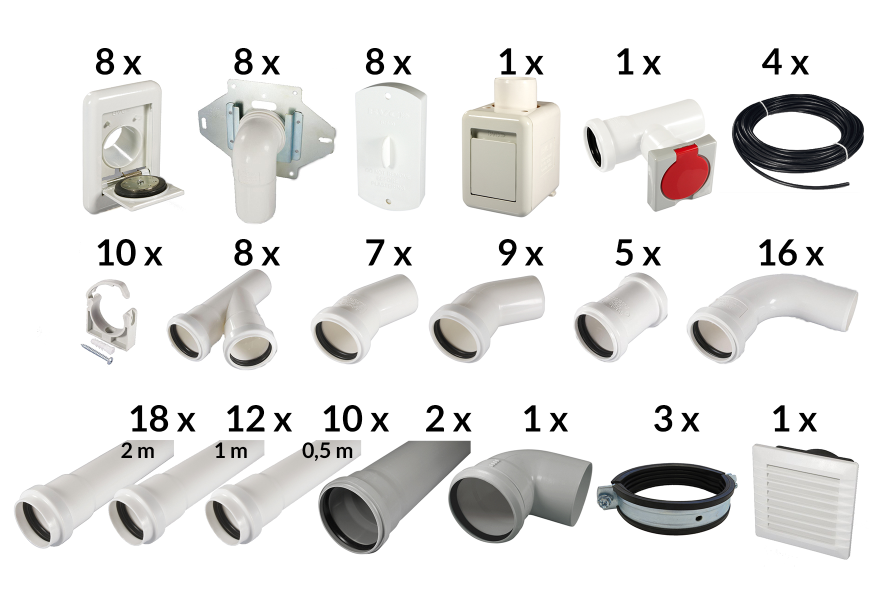 BVC  Installationspaket mit 8 Saugdosen ab 200 m²